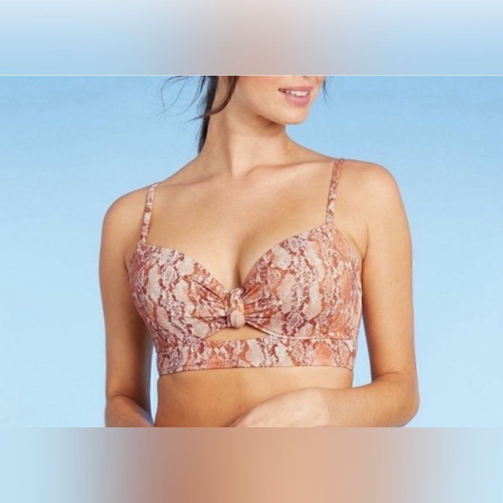Shade & Shore Lurex Snake Print Women's LightlyLined KnoFront Bikini Top 34D NWT